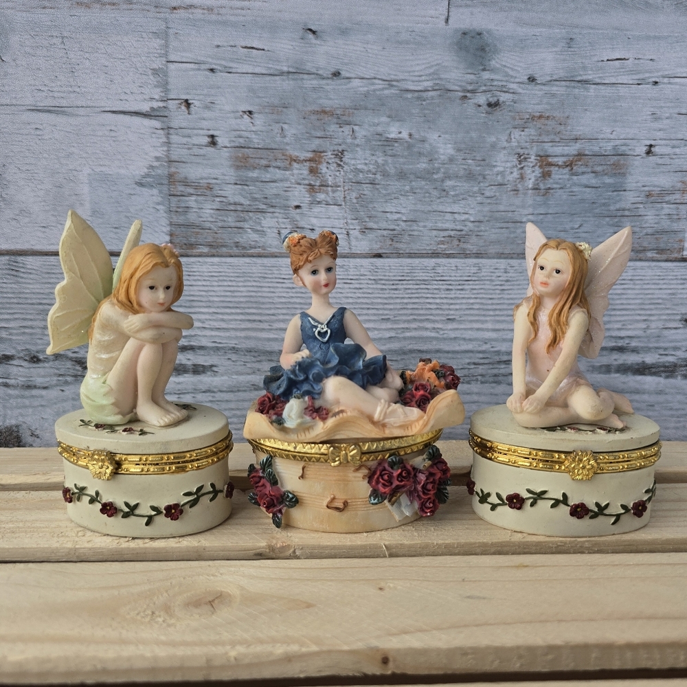 Fairy Trinket Boxes Set Of 3 Fairies Angels Ceramic Boxes Jewelry